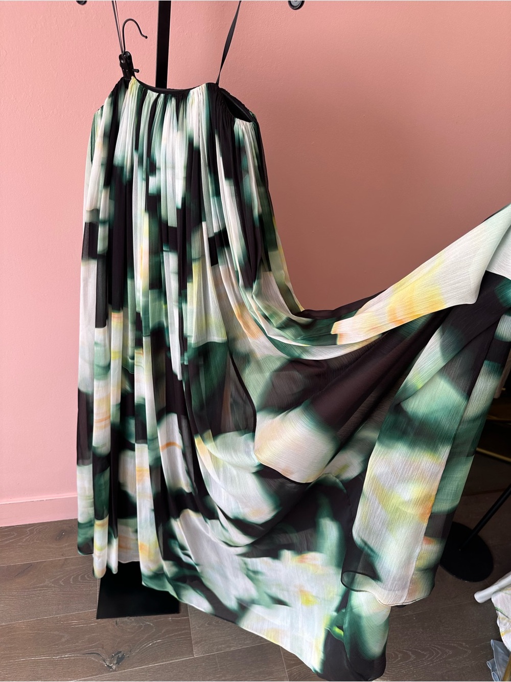 Halston Claudette Black Maxi Dress with Green and White Abstract Print - Picture 6 of 7